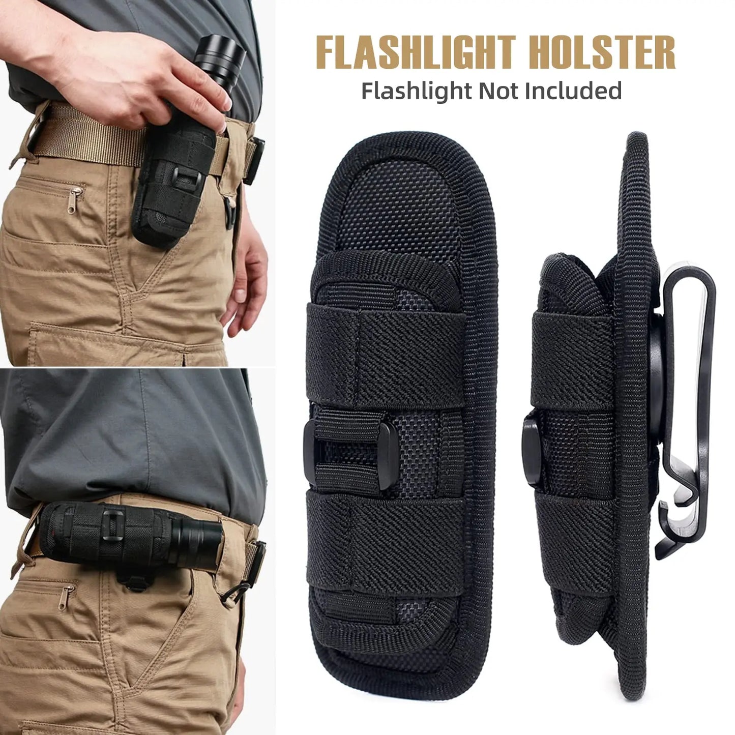 Taktisches Taschenlampen-Holster – 360° drehbar, MOLLE-kompatibel & universell einsetzbar