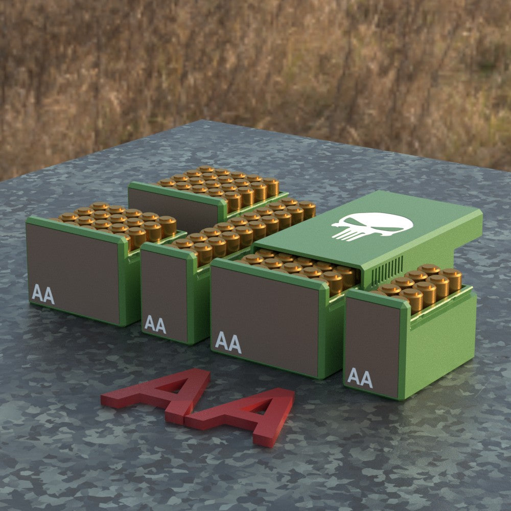 Filamelt Munitionsbox / Ammo Box AA Batteriebox – Patronenbox für 50 Batterien, Made in Germany