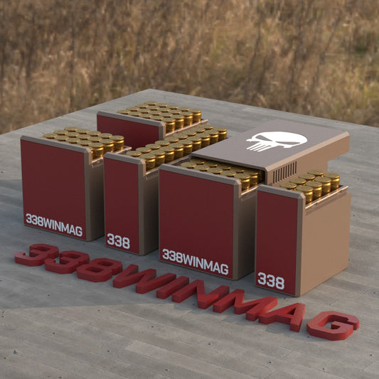 Filamelt Munitionsbox / Ammo Box .338 Winchester Magnum – Patronenbox für 50 Schuss, Made in Germany